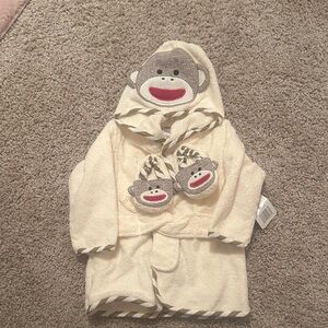 Adorable Monkey Hooded Kids Pajama Robe - Cream